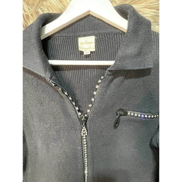 Von Saken Knit Full Zip Black Sweater Jacket Women's Size L - Picture 2 of 3